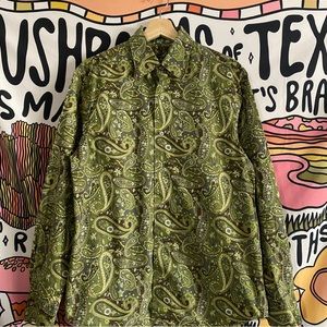 Men vintage green vintage paisley shirt